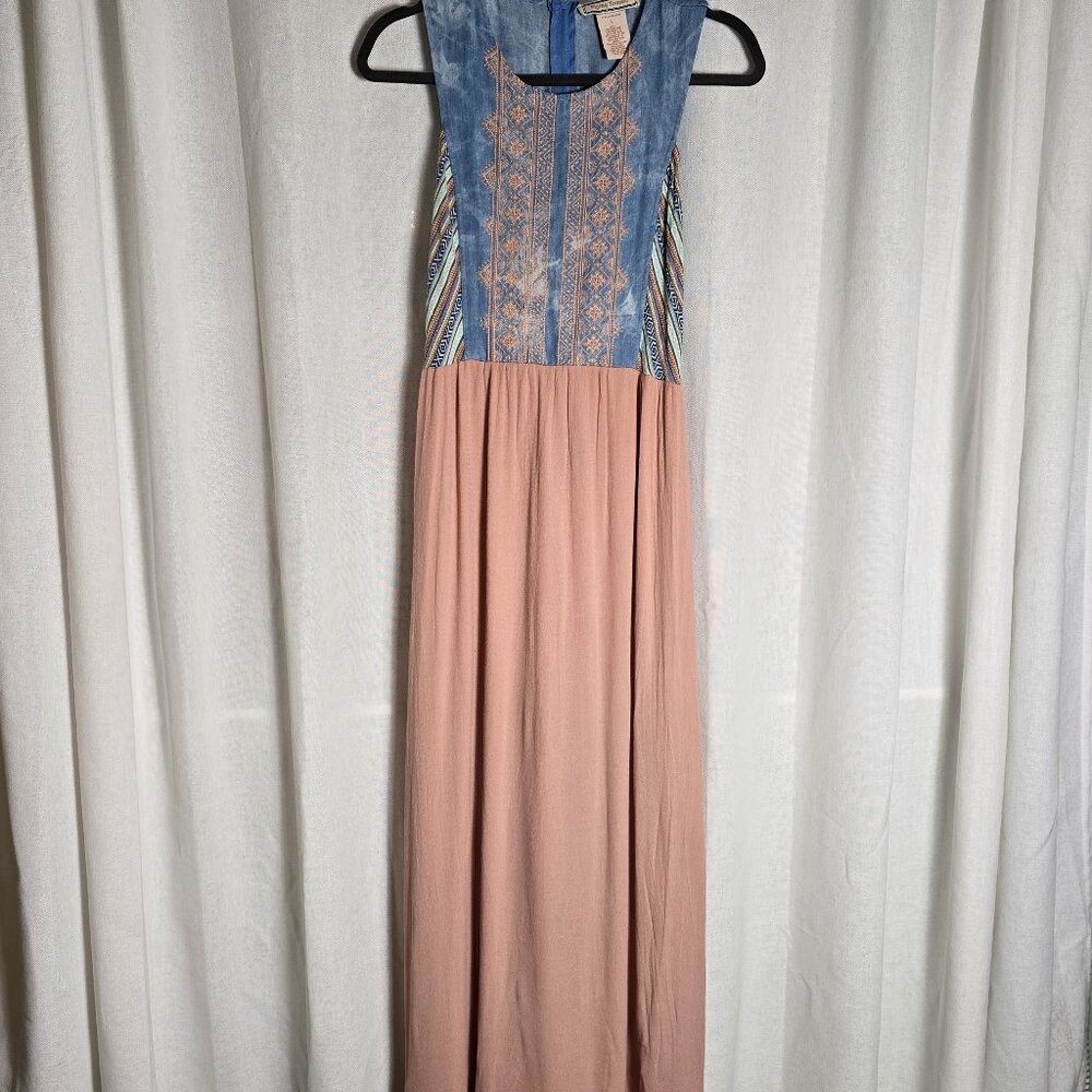Flying Tomato Boho Maxi Dress Embroidered Top and Peach Skirt Size L
